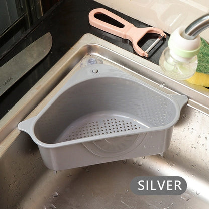 Sink Filter kitchen triangular sink filter Strainer Drain Vegetable Fruite Drainer Basket Suction Cup Sponge Holder Storage Rack