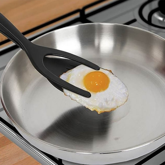 Hot 2 In 1 Grip And Flip Tongs Egg Spatula Tongs Clamp Pancake Fried Egg French Toast Omelet Overturned Kitchen Accessories